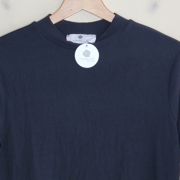 NWT Everyday Chic Boutique | Black Ribbed Modal Mock Neck Short Sleeve Top - Picture 2 of 4